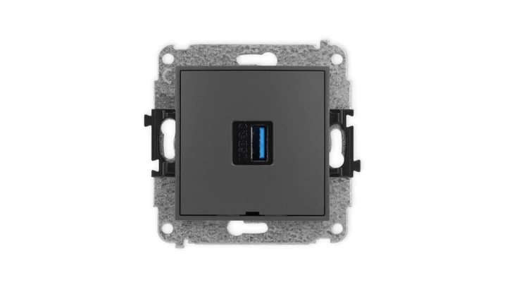 ICON Mechamizm gniazda pojedynczego USB A-A 3.0, bez pola opisowego grafitowy mat 28IGUSBBO-5