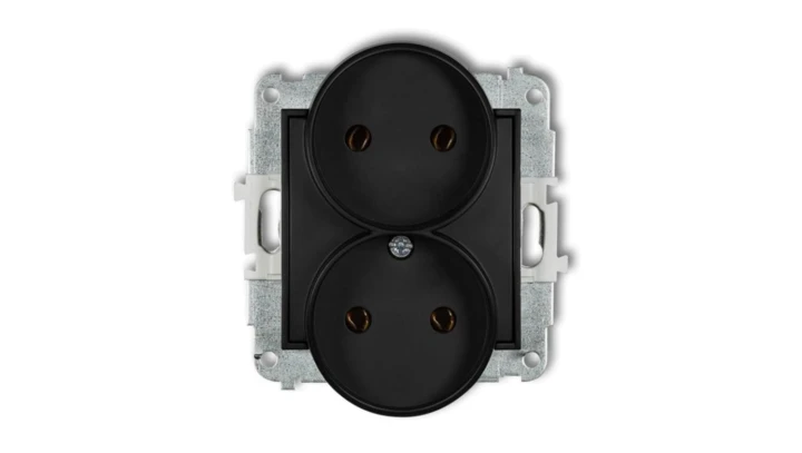 ICON Mechanizm gniazda podwójnego do ramki bez uziemienia 2x2P (bez przesłon torów prądowych) czarny mat 12IGPR-2