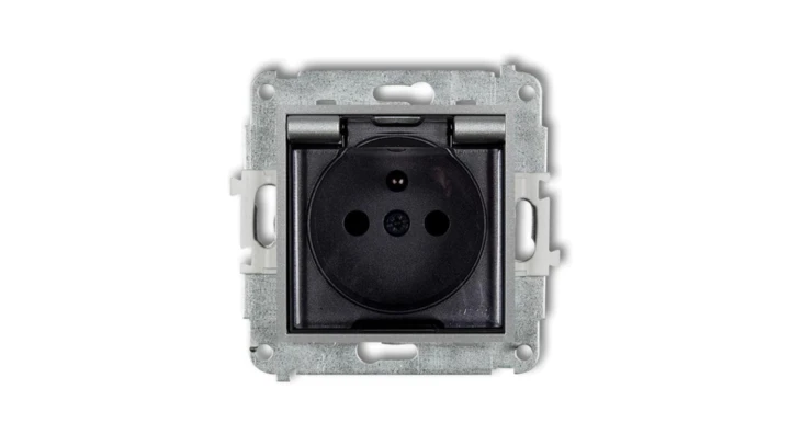 ICON Mechanizm gniazda bryzgoszczelnego z uziemieniem 2P+Z (klapka dymna, przesłony torów prądowych) srebrny metalik 7IGPB-1zdp