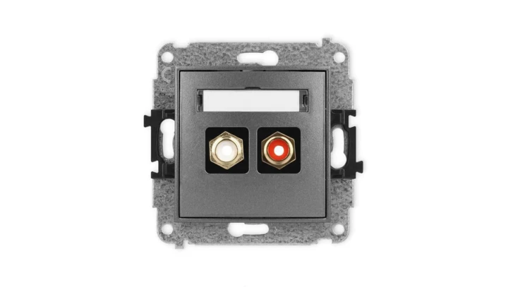 ICON Mechanizm gniazda podwójnego RCA (typu cinch - biały i czerwony, pozłacany) grafitowy 11IGRCA-2