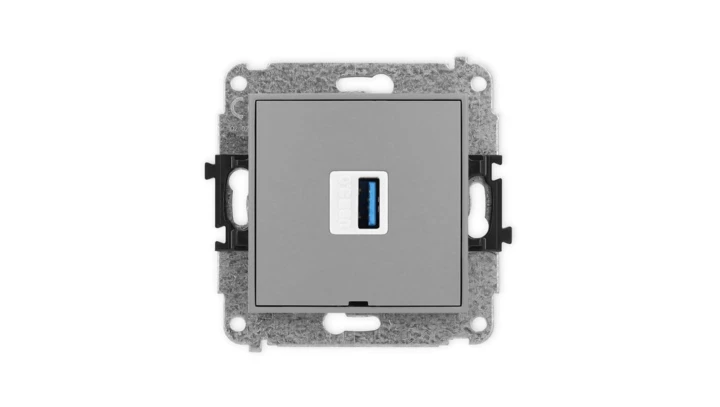 ICON Mechamizm gniazda pojedynczego USB A-A 3.0, bez pola opisowego szary mat 27IGUSBBO-5