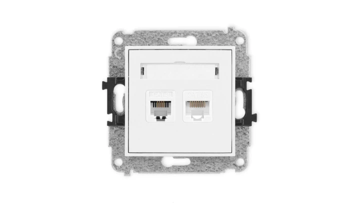 ICON Mechanizm gniazda telefonicznego poj. 1xRJ11 + komputerowego poj. 1xRJ45, kat. 5e, 8-styk, beznarzędziowe biały mat 25IGTK