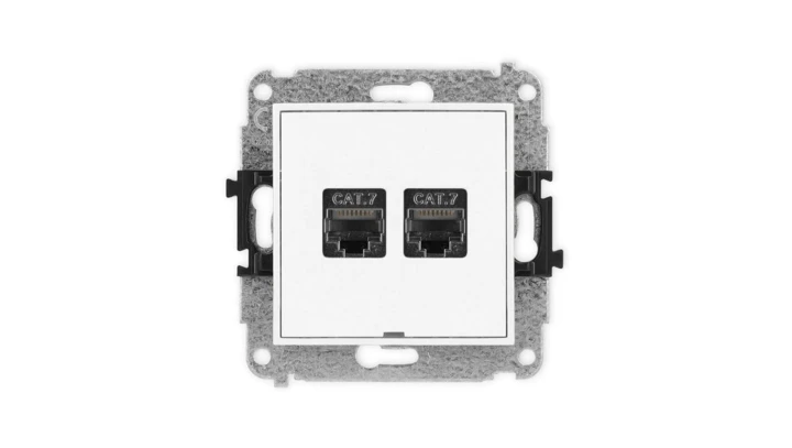 ICON Mechanizm gniazda komputerowego podwójnego 2xRJ45, kat. 7, ekranowane, 8-stykowy, bez pola opisowego biały IGKBO-10