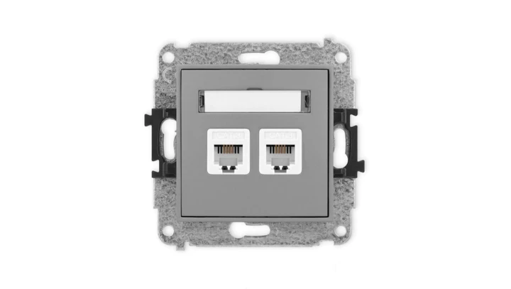 ICON Mechanizm gniazda telefonicznego podwójnego 2xRJ11, 4-stykowy, beznarzędziowe szary mat 27IGT-2