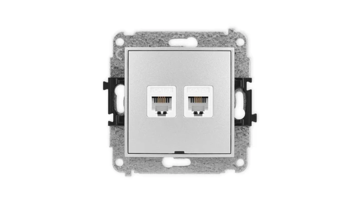 ICON Mechanizm gniazda telefonicznego podwójnego 2xRJ11, 4-stykowy, beznarzędziowe, bez pola opisowego srebrny metalik 7IGTBO-2