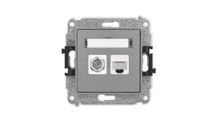 ICON Mechanizm gniazda antenowego poj. typu F (SAT) + gniazda komp. poj. 1xRJ45, kat. 6, 8-stykowy szary mat 27IGFK-3