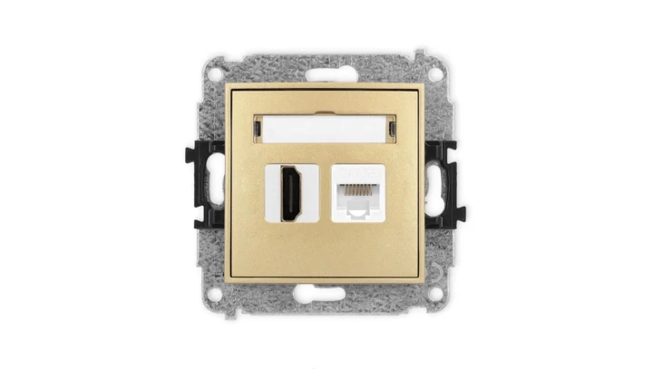 ICON Mechanizm gniazda pojedynczego HDMI 2.0 + gniazda komp. poj. 1xRJ45, kat. 5e, 8-stykowy złoty 29IGHK
