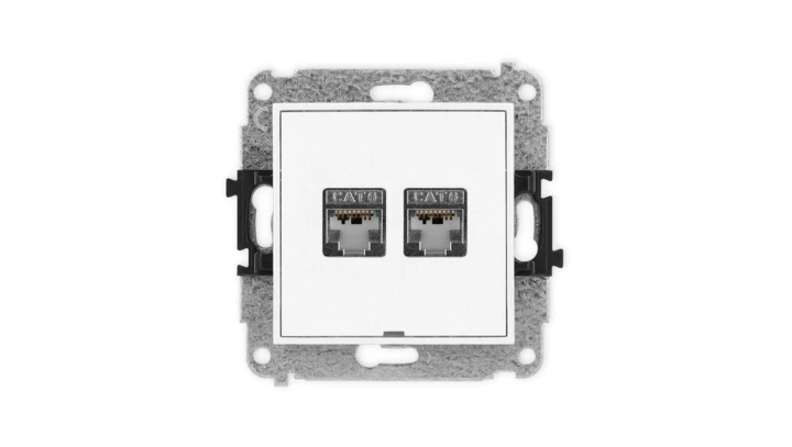 ICON Mechanizm gniazda komputerowego podwójnego 2xRJ45, kat. 6, ekranowane, 8-stykowy, bez pola opisowego biały mat 25IGKBO-6