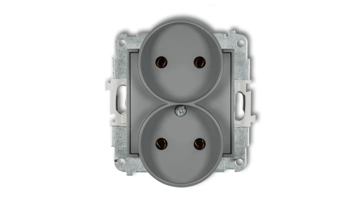 ICON Mechanizm gniazda podwójnego do ramki bez uziemienia 2x2P (bez przesłon torów prądowych) szary mat 27IGPR-2