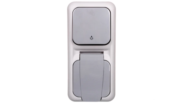 Palmiye Łącznik Zwierny Z Symbolem Światło + Gniazdo Z Uziemieniem, Pionowe, Kolor Szary / 90555780