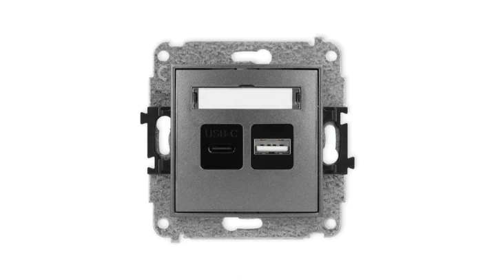 MINI Mechanizm ładowarki USB podwójnej USB C + USB A, 20W max., grafitowy 11MCUSB-8