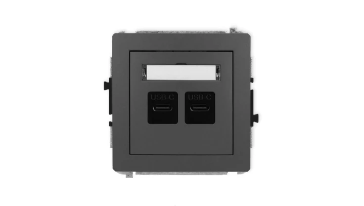 DECO Mechanizm ładowarki USB podwójnej 2xUSB C, 20W max., grafitowy mat 28DCUSB-7