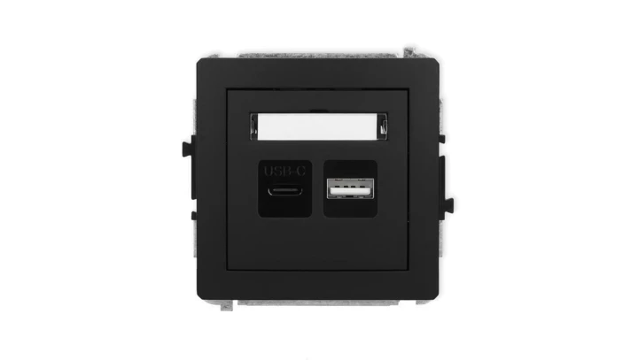 DECO Mechanizm ładowarki USB podwójnej USB C + USB A, 20W max., czarny mat 12DCUSB-8