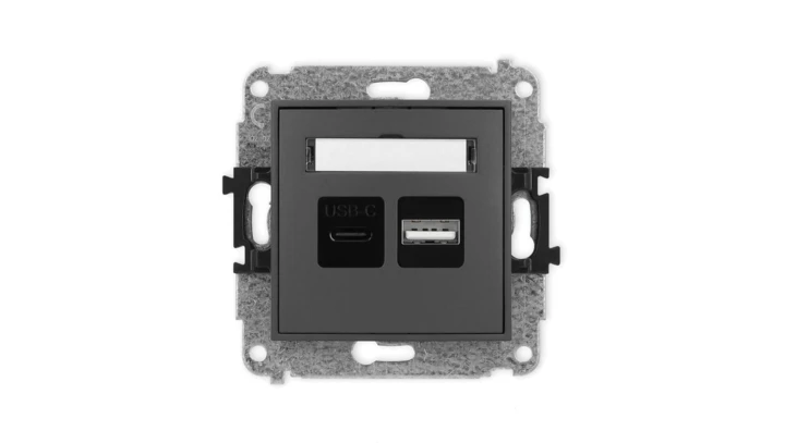 MINI Mechanizm ładowarki USB podwójnej USB C + USB A, 20W max., grafitowy mat 28MCUSB-8