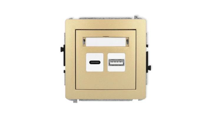 DECO Mechanizm ładowarki USB podwójnej USB C + USB A, 20W max., złoty 29DCUSB-8