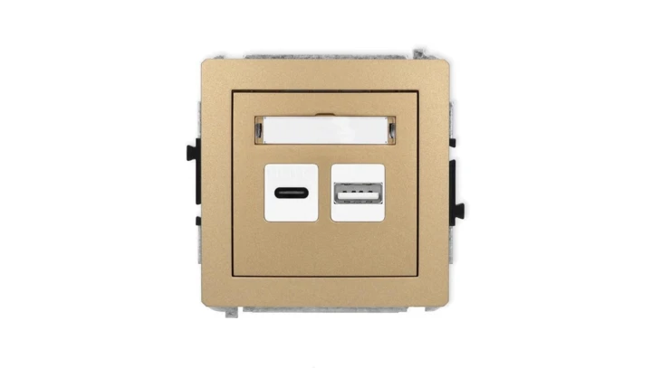 DECO Mechanizm ładowarki USB podwójnej USB C + USB A, 20W max., złoty metalik 8DCUSB-8