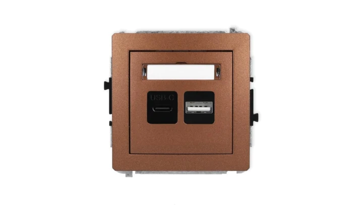 DECO Mechanizm ładowarki USB podwójnej USB C + USB A, 20W max., brązowy metalik 9DCUSB-8