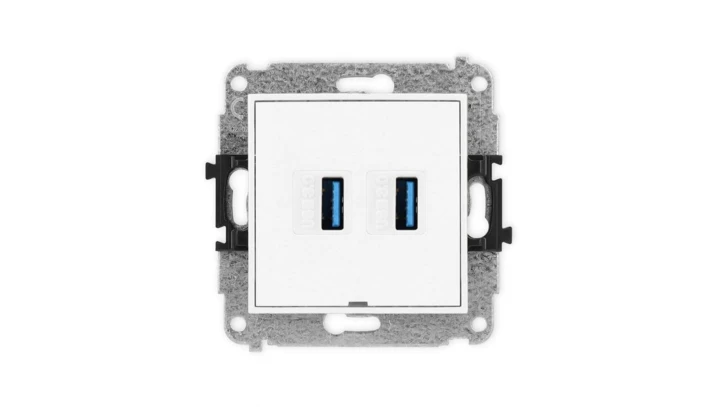 MINI Mechanizm gniazda podwójnego 2xUSB A-A 3.0, bez pola opisowego biały mat 25MGUSBBO-6