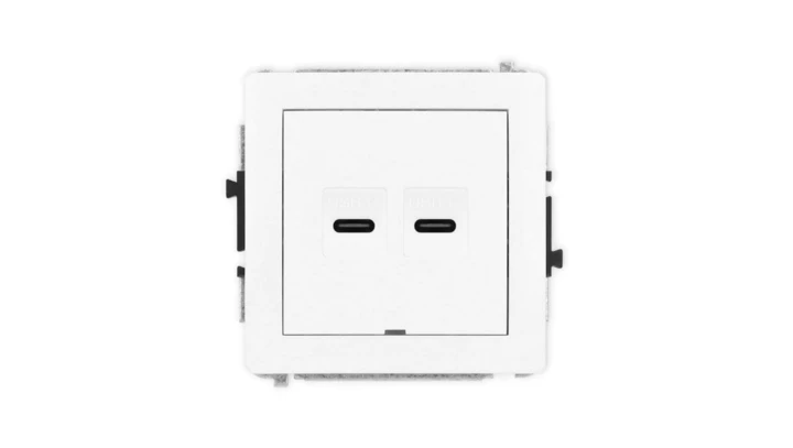 DECO Mechanizm gniazda podwójnego 2xUSB C-C, bez pola opisowego, biały mat 25DGUSBBO-8