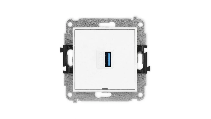 MINI Mechamizm gniazda pojedynczego USB A-A 3.0, bez pola opisowego biały mat 25MGUSBBO-5