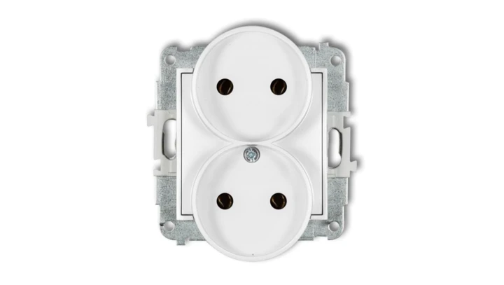 MINI Mechanizm gniazda podwójnego do ramki bez uziemienia 2x2P (bez przesłon torów prądowych) biały mat 25MGPR-2