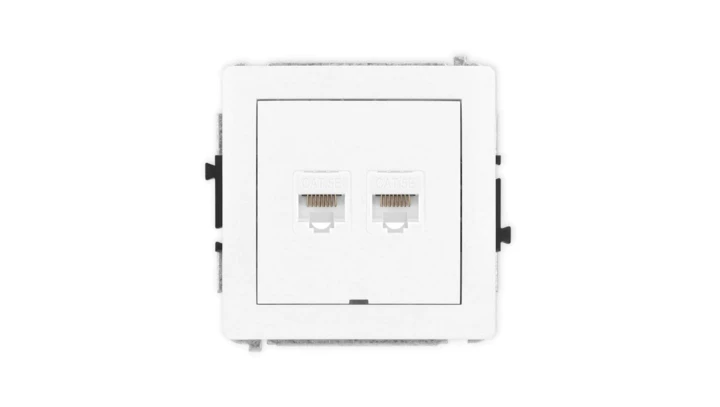 DECO Mechanizm gniazda komputerowego podwójnego 2xRJ45, kat. 5e, 8-stykowy, bez pola opisowego, biały mat 25DGKBO-2
