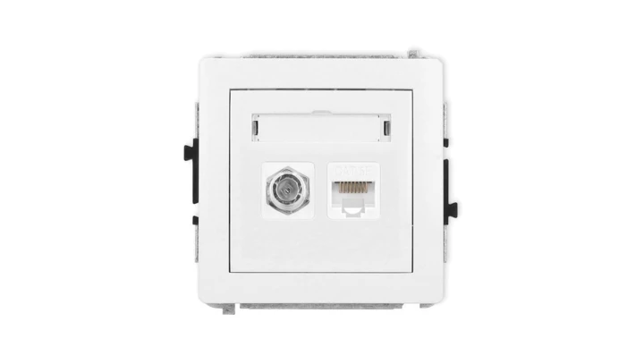 DECO Mechanizm gniazda antenowego poj. typu F (SAT) + gniazda komp. poj. 1xRJ45, kat. 5e, 8-stykowy, biały mat 25DGFK-1
