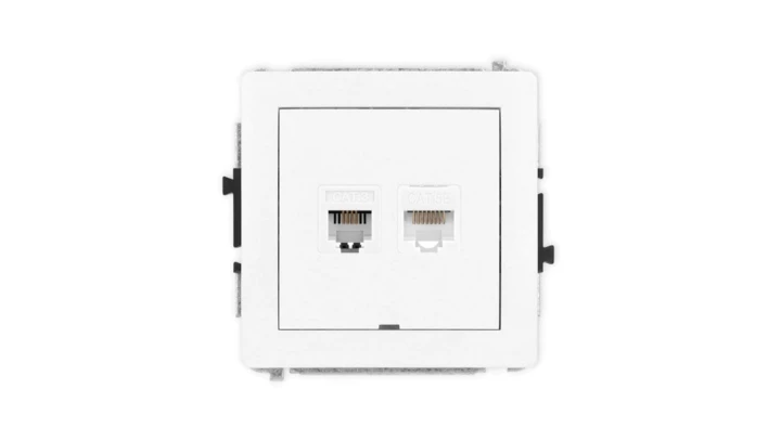 DECO Mechanizm gniazda telefon. pojedynczego 1xRJ11 + komputer. pojedynczego 1xRJ45, kat. 5e, 8-stykowy, bez pola opis. 25DGTKBO