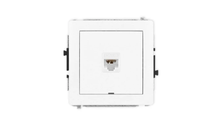 DECO Mechanizm gniazda komputerowego pojedynczego 1xRJ45, kat. 6A, 8-stykowy, bez pola opisowego, biały mat 25DGKBO-7
