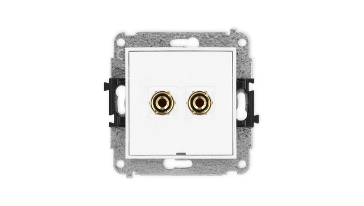 MINI Mechanizm gniazda głośnikowego pojedynczego, bez pola opisowego (typu banan - czerwony i czarny, pozłacany, 4 mm2, do lutow