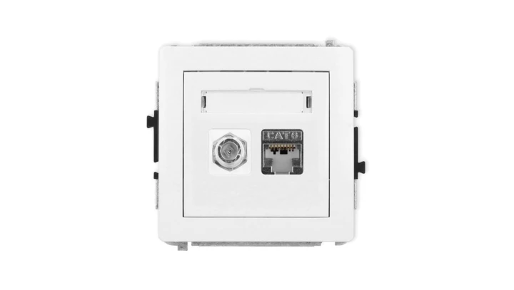 DECO Mechanizm gniazda antenowego poj. typu F (SAT) + gniazda komp. poj. 1xRJ45, kat. 6 ekranowe, 8-stykowy, biały mat 25DGFK-5