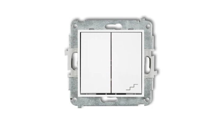 MINI Mechanizm łącznika jednobiegunowego ze schodowym (wspólne zasilanie) biały mat 25MWP-10.1