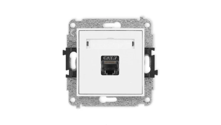 MINI Mechanizm gniazda komputerowego pojedynczego 1xRJ45, kat. 7, ekranowane, 8-stykowy biały mat 25MGK-9