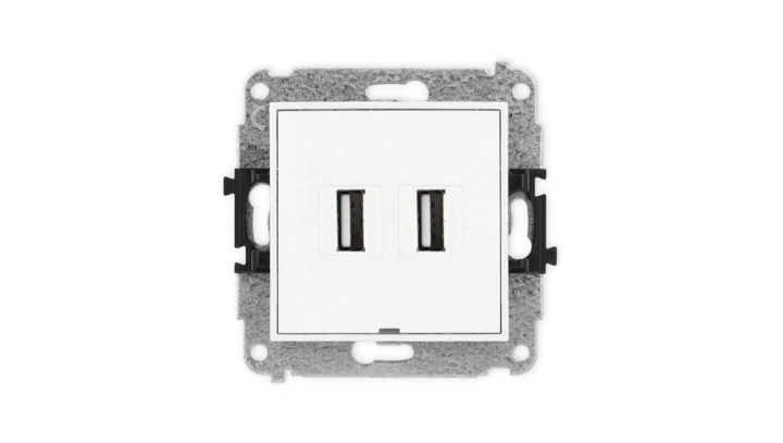 MINI Mechanizm gniazda podwójnego 2xUSB A-A 2.0, bez pola opisowego biały mat 25MGUSBBO-2