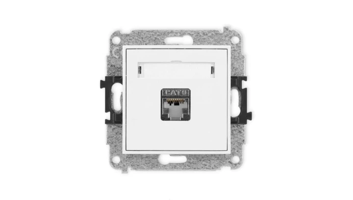 MINI Mechanizm gniazda komputerowego pojedynczego 1xRJ45, kat. 6, ekranowane, 8-stykowy biały mat 25MGK-5