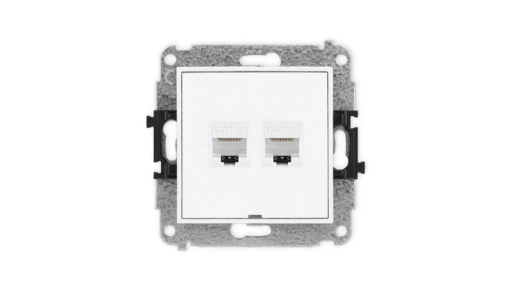 MINI Mechanizm gniazda komputerowego podwójnego 2xRJ45, kat. 6, 8-stykowy, bez pola opisowego biały mat 25MGKBO-4