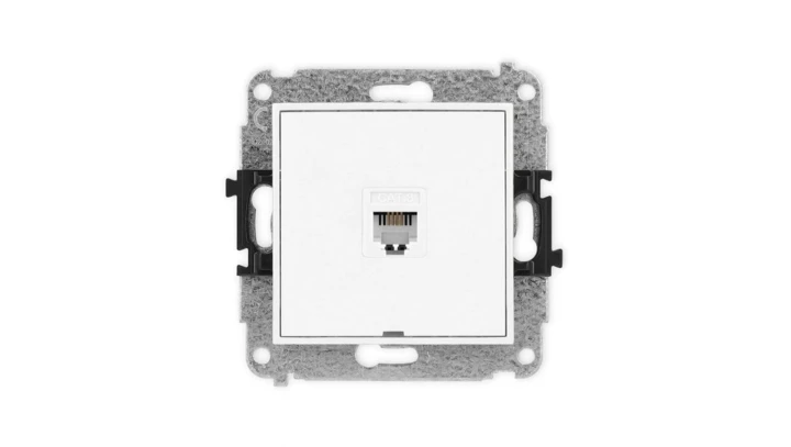 MINI Mechanizm gniazda telefonicznego pojedynczego 1xRJ11, 4-stykowy, beznarzędziowe, bez pola opisowego biały mat 25MGTBO-1