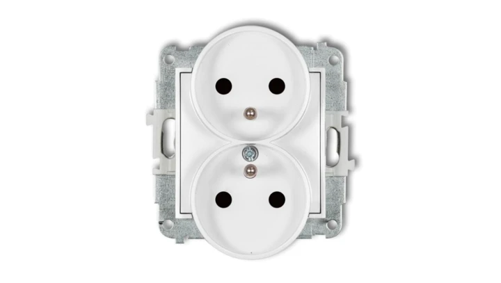 MINI Mechanizm gniazda podwójnego do ramki z uziemieniem 2x(2P+Z) (przesłony torów prądowych) biały mat 25MGPR-2zp