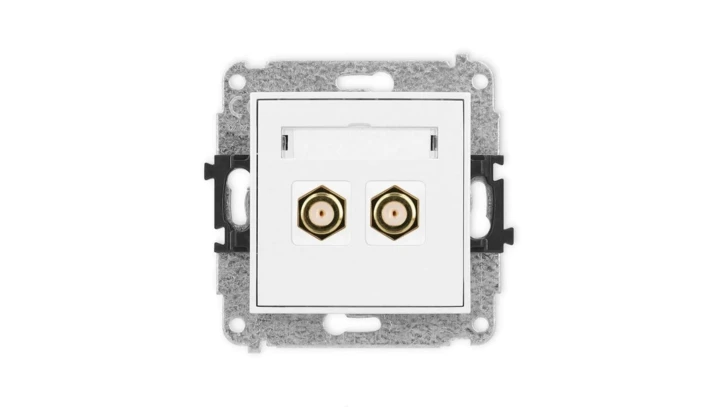 MINI Mechanizm gniazda antenowego podwójnego typu F (SAT) pozłacany biały mat 25MGF-2.1