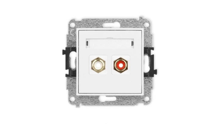 MINI Mechanizm gniazda podwójnego RCA (typu cinch - biały i czerwony, pozłacany) biały mat 25MGRCA-2