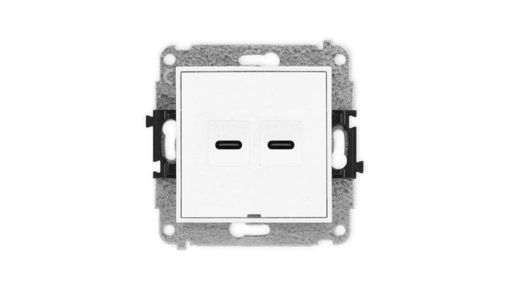 MINI Mechanizm gniazda podwójnego 2xUSB C-C, bez pola opisowego biały mat 25MGUSBBO-8