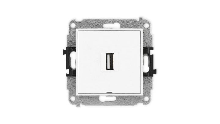 MINI Mechanizm gniazda pojedynczego USB A-A 2.0, bez pola opisowego biały mat 25MGUSBBO-1