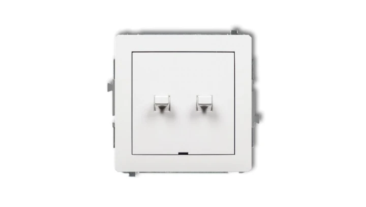 DECO Mechanizm łącznika jednobiegunowego ze schodowym w stylu amerykańskim (dwa klawisze bez piktogramów, osobne zasilanie), bia