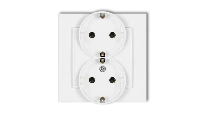 MINI Gniazdo podwójne z uziemieniem SCHUKO 2x(2P+Z) (bez przesłon torów prądowych) biały mat 25MGP-2s