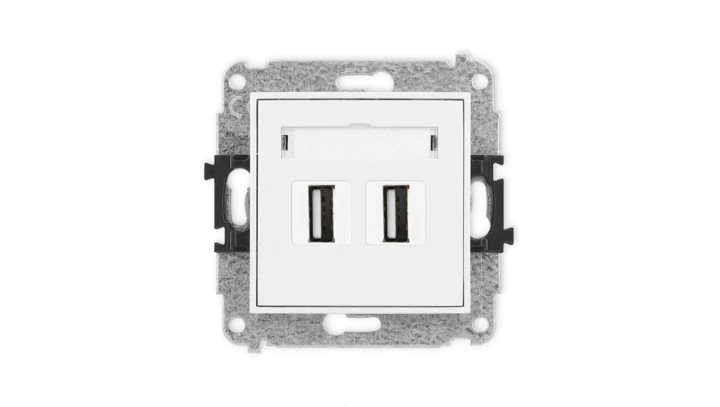 MINI Mechanizm gniazda podwójnego 2xUSB A-A 2.0 biały mat 25MGUSB-2