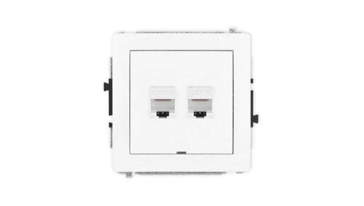 DECO Mechanizm gniazda komputerowego podwójnego 2xRJ45, kat. 6, 8-stykowy, bez pola opisowego, biały mat 25DGKBO-4