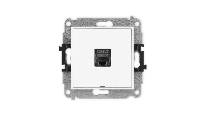 MINI Mechanizm gniazda komputerowego pojedynczego 1xRJ45, kat. 7, ekranowane, 8-stykowy, bez pola opisowego biały mat 25MGKBO-9
