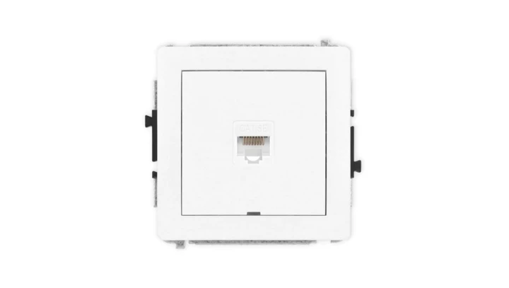 DECO Mechanizm gniazda komputerowego pojedynczego 1xRJ45, kat. 5e, 8-stykowy, bez pola opisowego, biały mat 25DGKBO-1