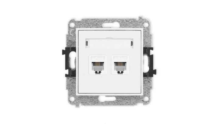 MINI Mechanizm gniazda telefonicznego podwójnego 2xRJ11, 4-stykowy, beznarzędziowe biały mat 25MGT-2