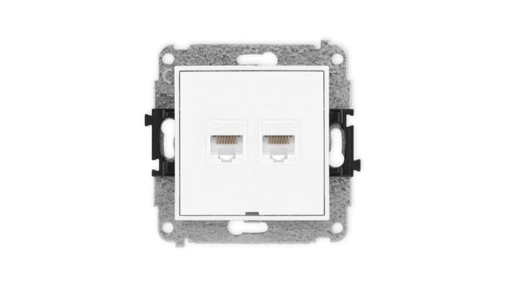 MINI Mechanizm gniazda komputerowego podwójnego 2xRJ45, kat. 5e, 8-stykowy, bez pola opisowego biały mat 25MGKBO-2